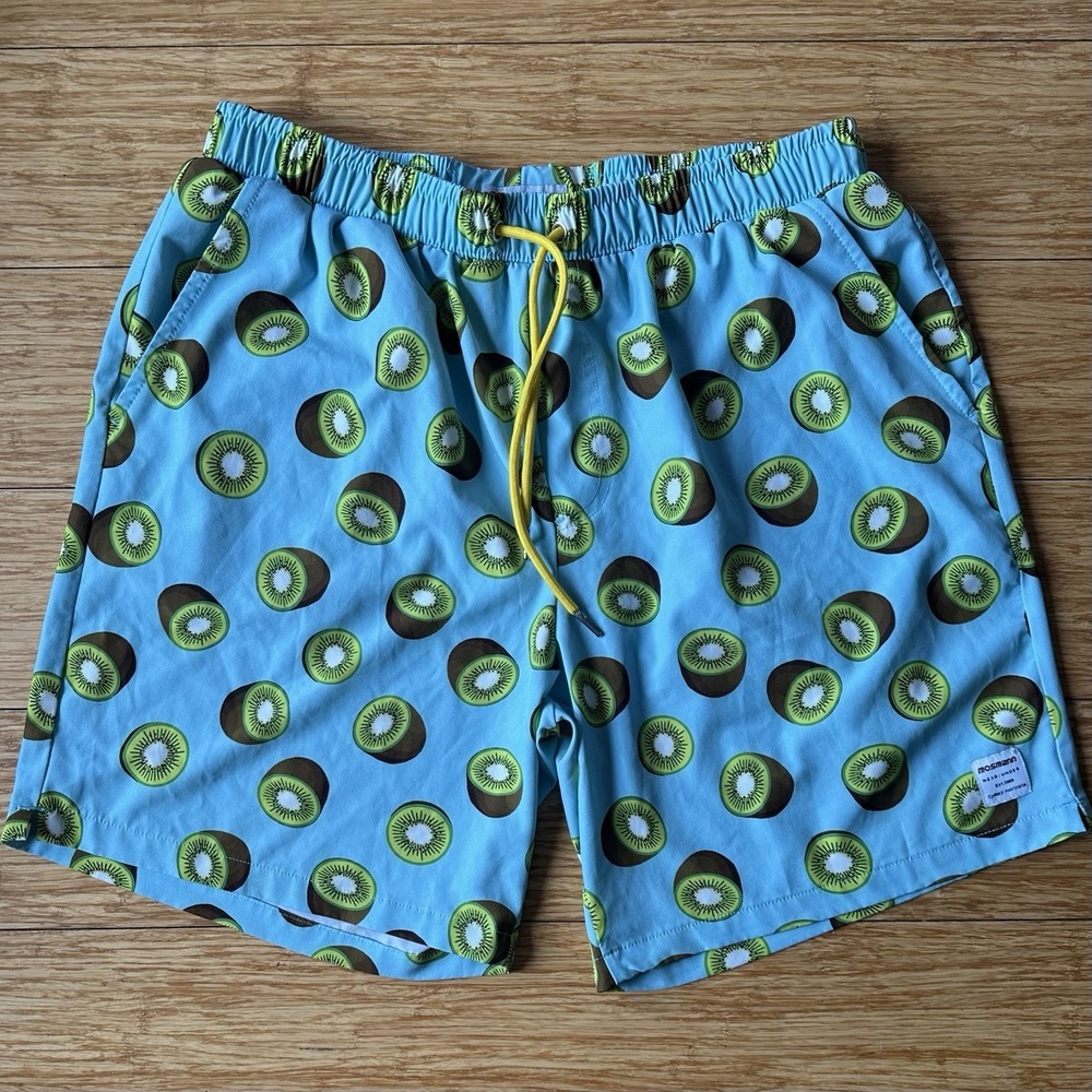 Mossmann Australian Beach Swim Shorts XL Kiwi Print Drawstring Waist Pockets